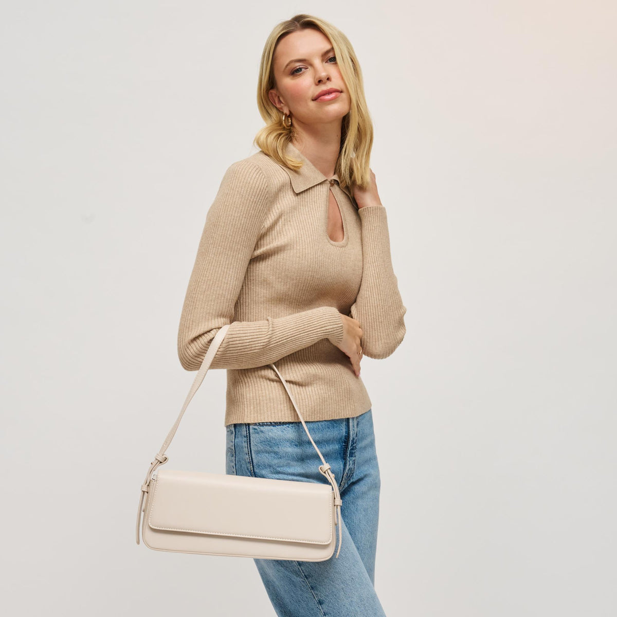 Woman wearing Oatmilk Urban Expressions Sorella Shoulder Bag 840611199362 View 2 | Oatmilk