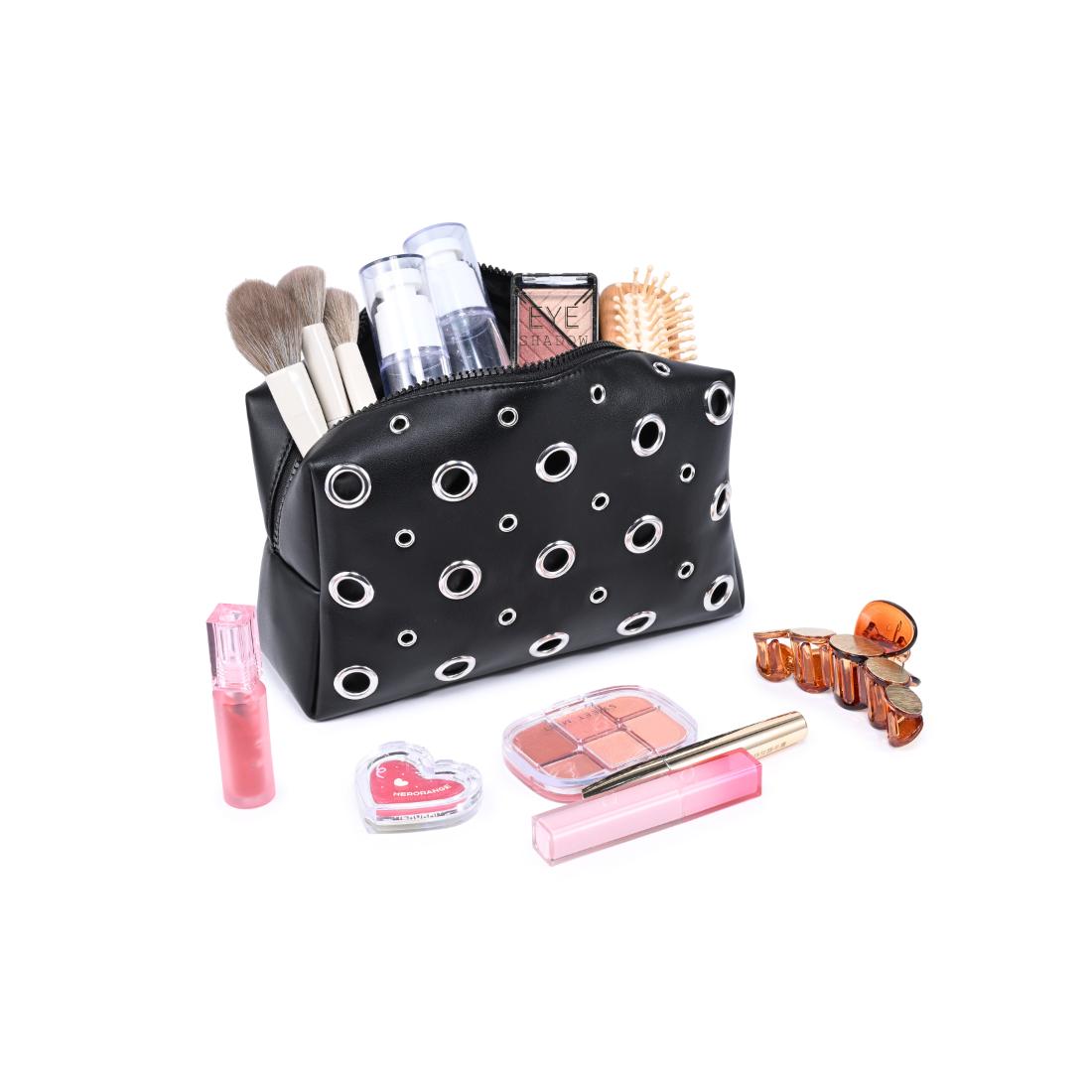 Woman wearing Black Urban Essentials Grommet Revival Cosmetic & Travel Organizer Pouch 840504210549 View 1 | Black