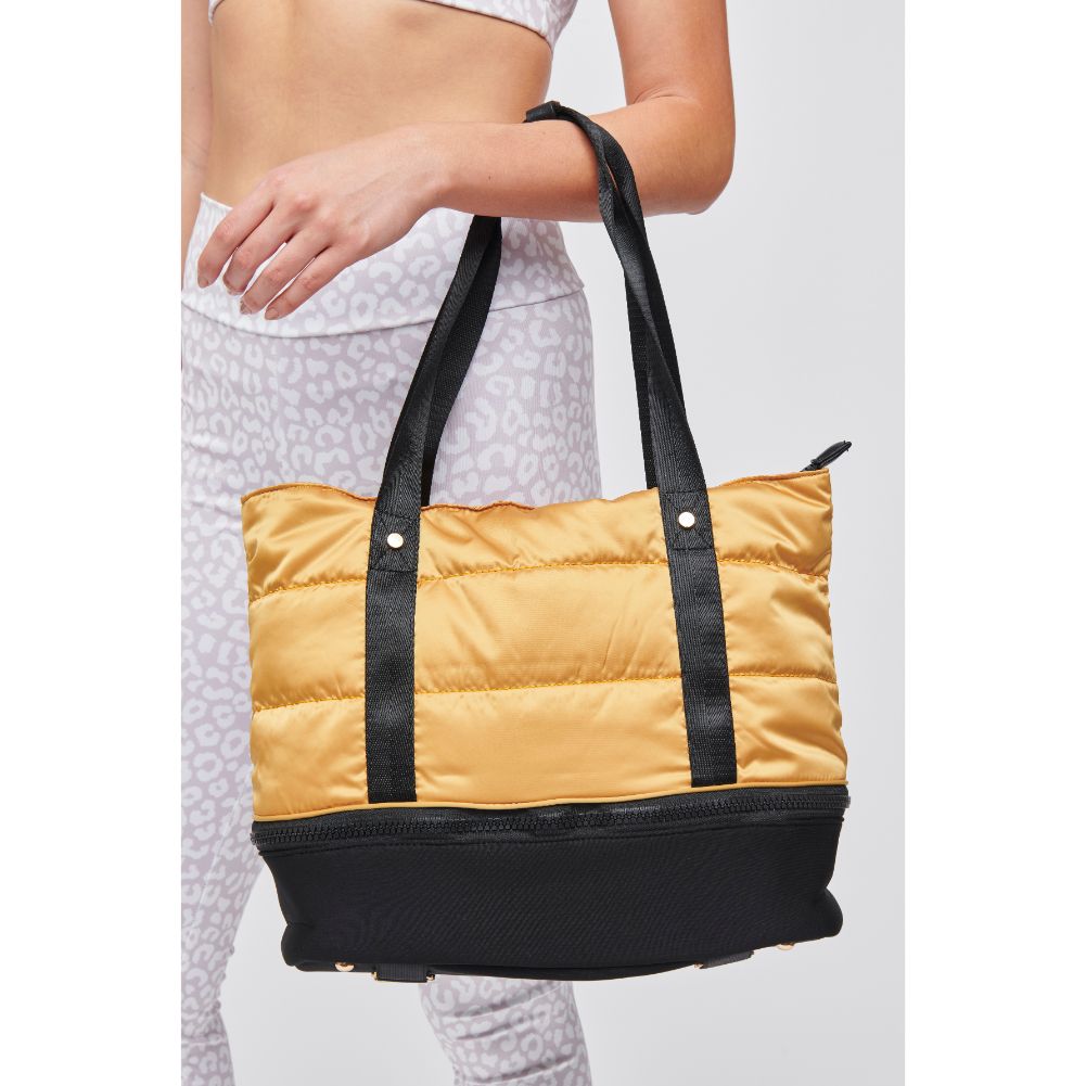 Woman wearing Mustard Urban Expressions Handstand Tote 840611137586 View 1 | Mustard