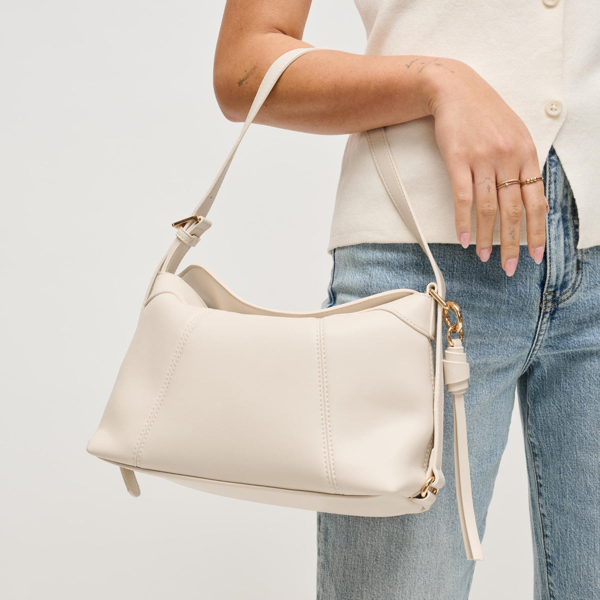 Woman wearing Ivory Urban Expressions Waylon Shoulder Bag 840504205149 View 1 | Ivory