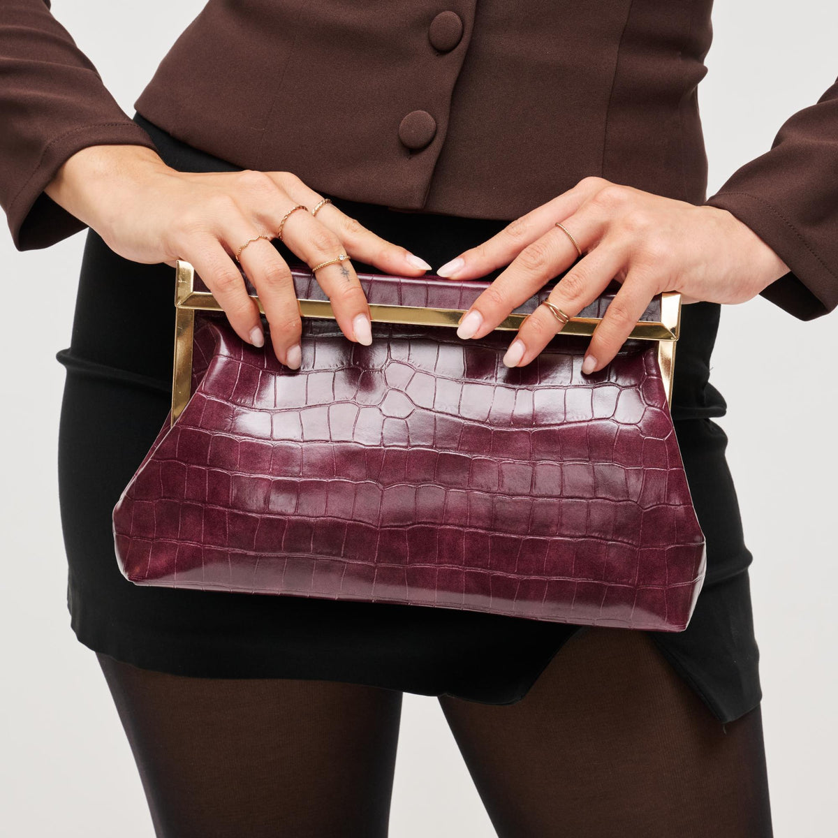 Woman wearing Wine Urban Expressions Drea Clutch 840611199935 View 1 | Wine