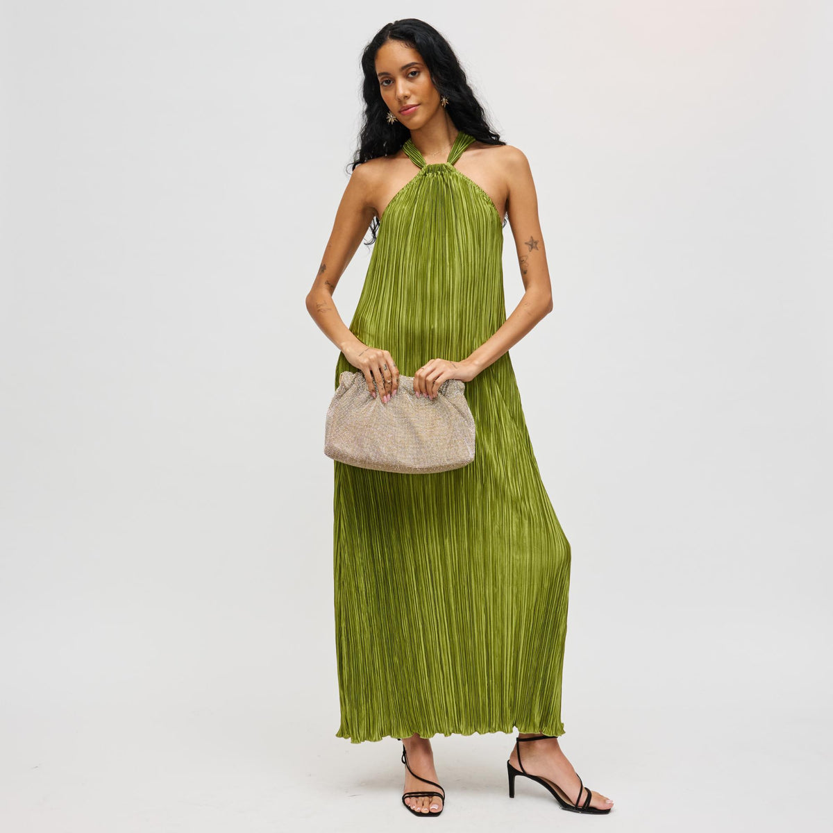 Woman wearing Gold Urban Expressions Hazel Clutch 840504200717 View 4 | Gold