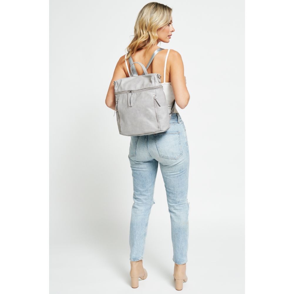Woman wearing Grey Urban Expressions Jefferson Backpack 840611179753 View 1 | Grey