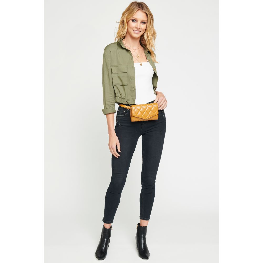 Woman wearing Mustard Urban Expressions Rhythm Belt Bag NA-840611154385 View 3 | Mustard