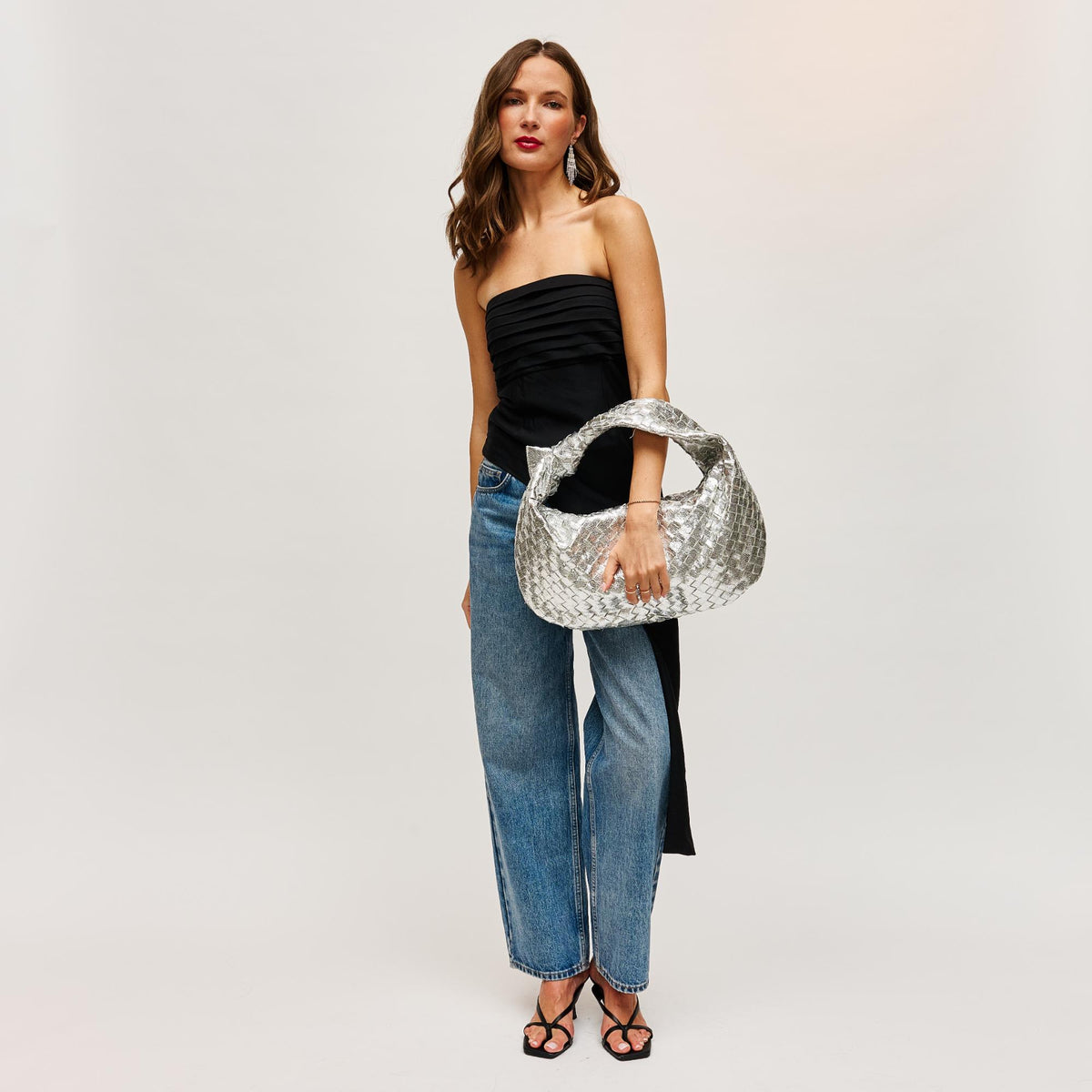 Woman wearing Silver Urban Expressions Dollie Hobo 840611128430 View 4 | Silver
