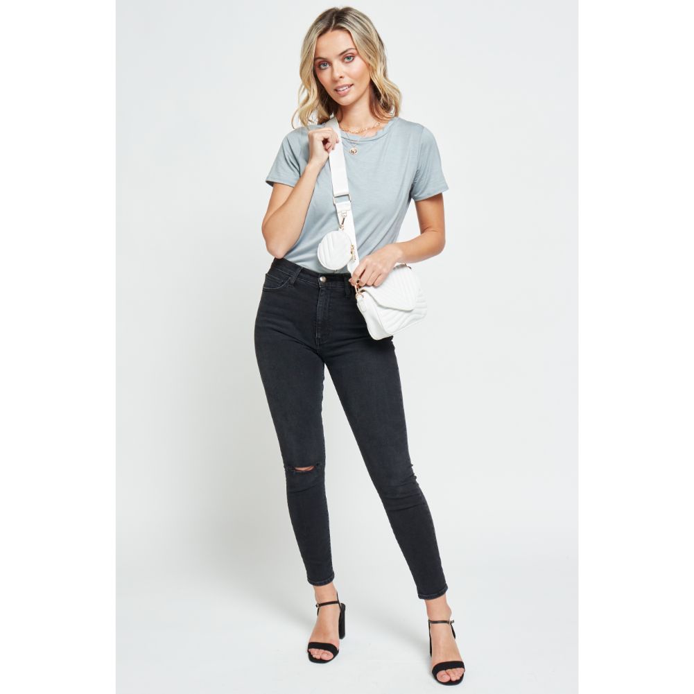 Woman wearing White Urban Expressions Rayne Crossbody 840611176998 View 3 | White