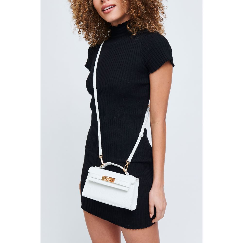 Woman wearing White Urban Expressions Georgina Snake Crossbody 840611181312 View 1 | White