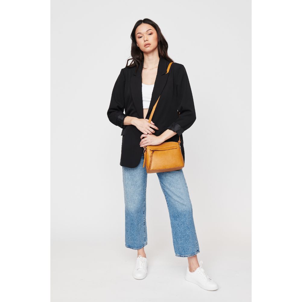 Woman wearing Mustard Urban Expressions Jayce Crossbody 840611104441 View 3 | Mustard