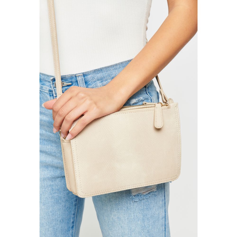 Woman wearing Cream Urban Expressions Rayna Snake Crossbody NA-840611164032 View 4 | Cream