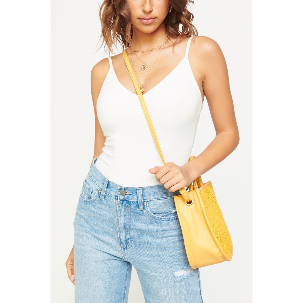 Woman wearing Mustard Urban Expressions Carmen Crossbody 840611169426 View 4 | Mustard