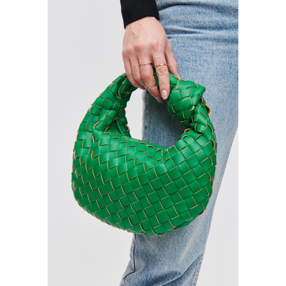 Woman wearing Kelly Green Urban Expressions Tracy - Woven Clutch 840611107800 View 4 | Kelly Green