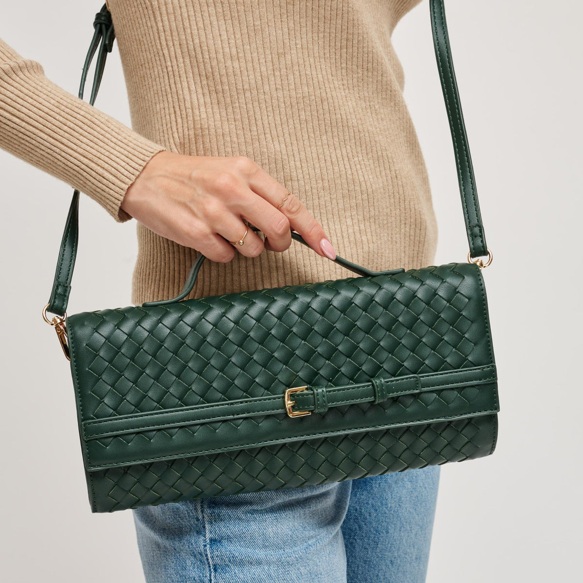Woman wearing Forest Urban Expressions Emerson Crossbody 840611198341 View 4 | Forest
