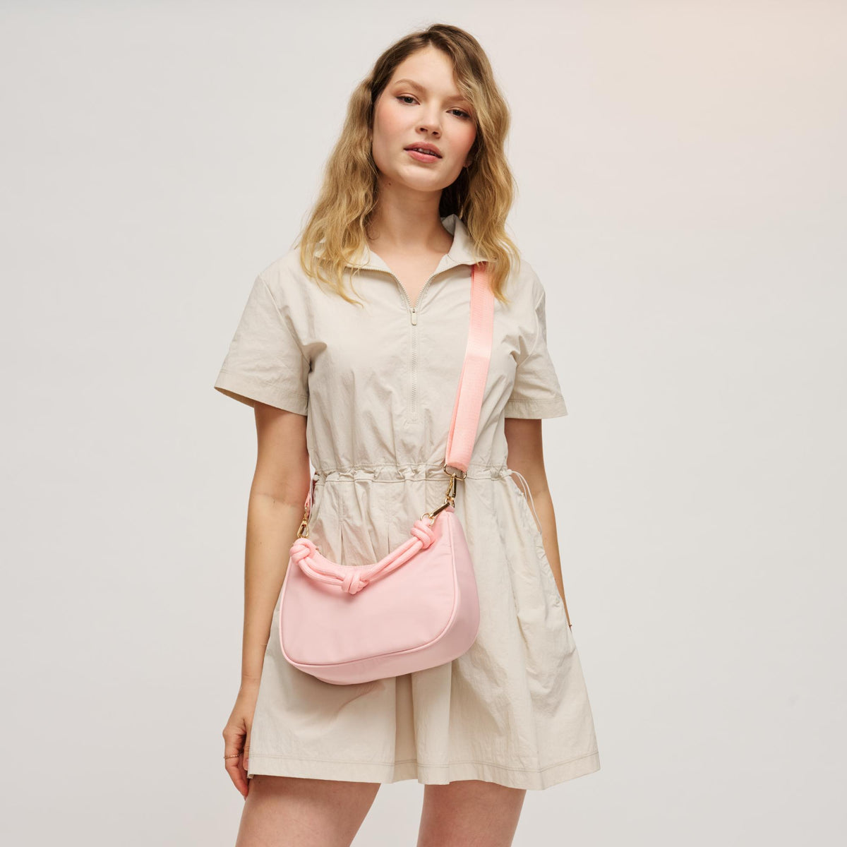 Woman wearing Pastel Pink Urban Expressions Joannie Crossbody 840504208720 View 1 | Pastel Pink