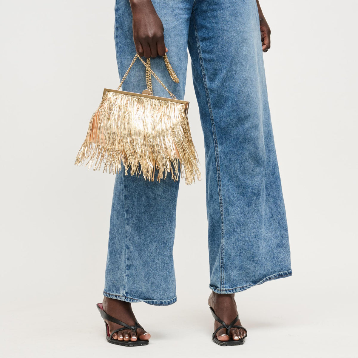 Woman wearing Gold Urban Expressions Celestia Evening Bag 840504206481 View 4 | Gold