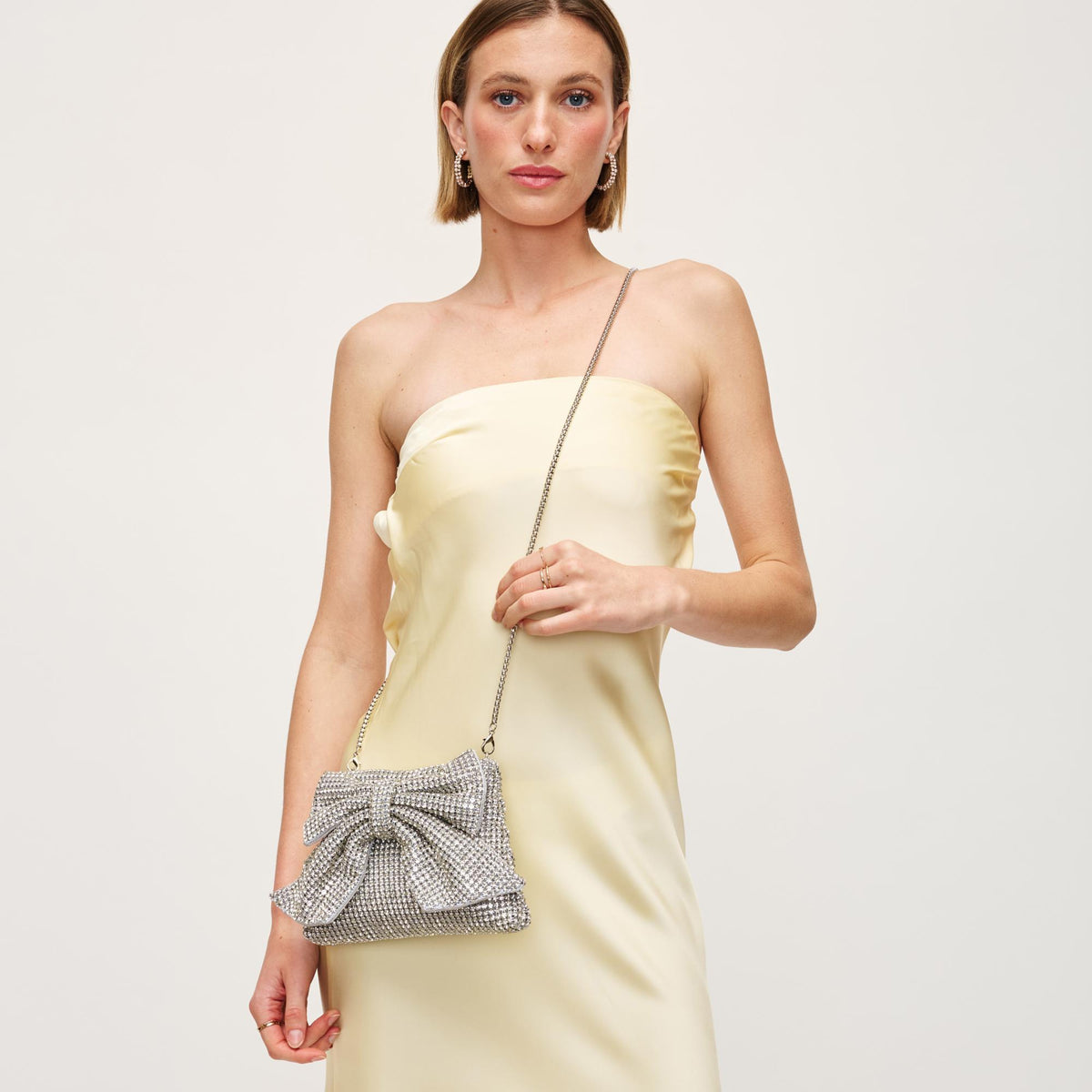 Woman wearing Silver Urban Expressions Gretchen Evening Bag 840611156389 View 2 | Silver