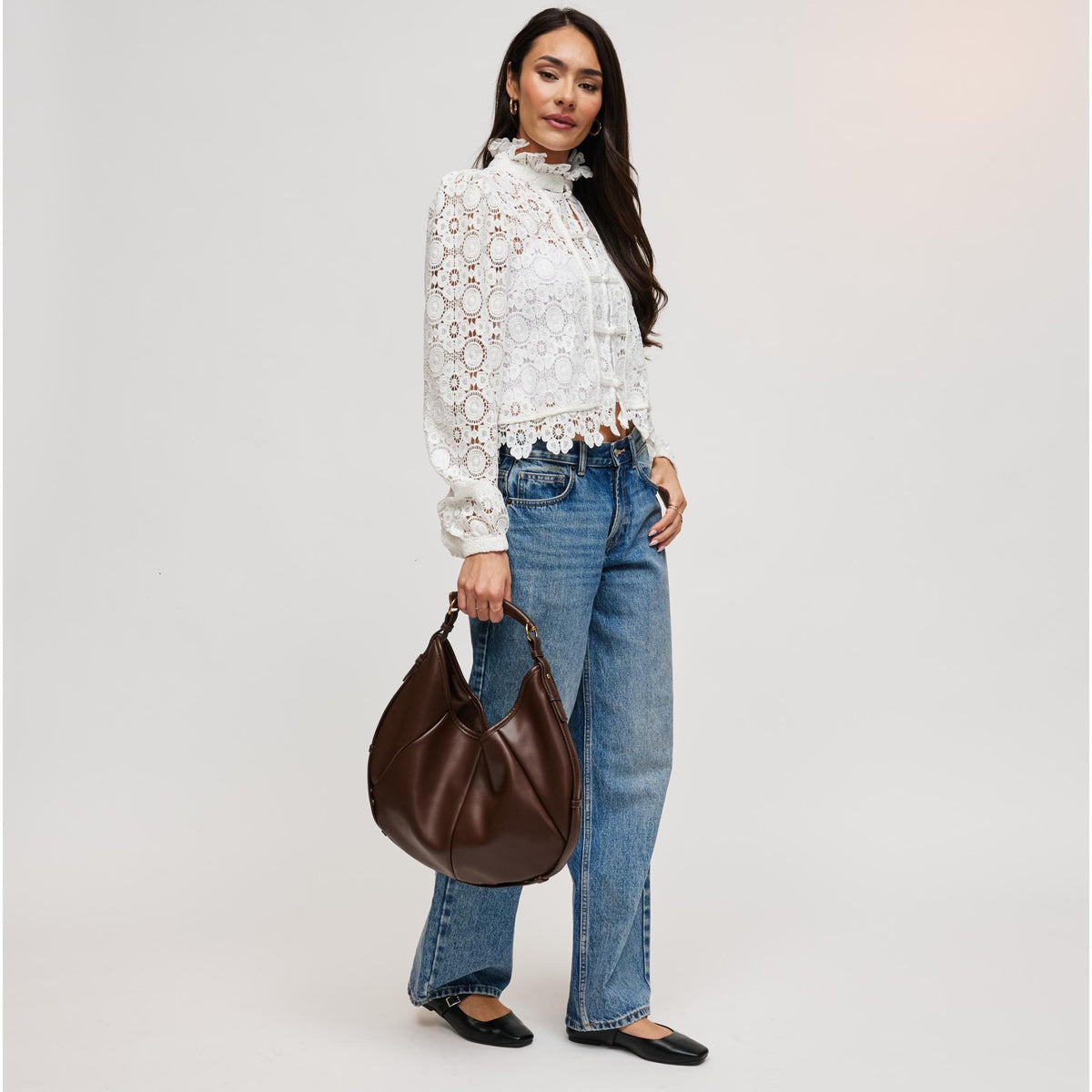 Woman wearing Chocolate Urban Expressions McCarthy - Large Hobo 840504211959 View 3 | Chocolate