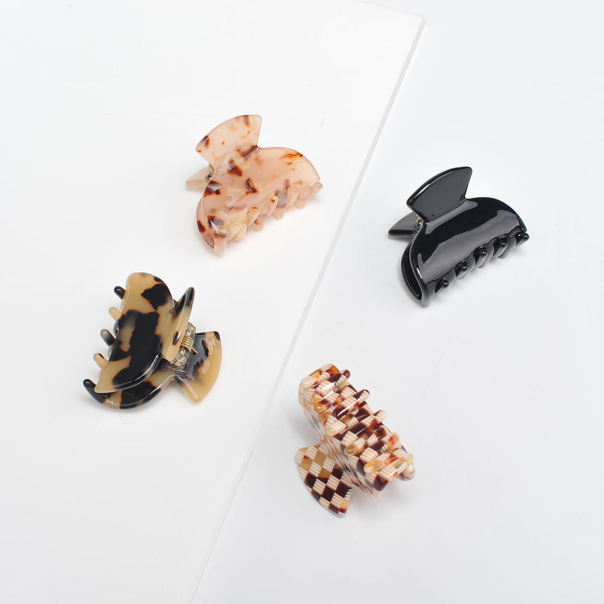 Product Image of Urban Expressions Assorted Mini Hair Claw - 4 Pack Hair Claw 818209013659 View 1 | Black Multi Checker Pink Tortoise Cream Tortoise