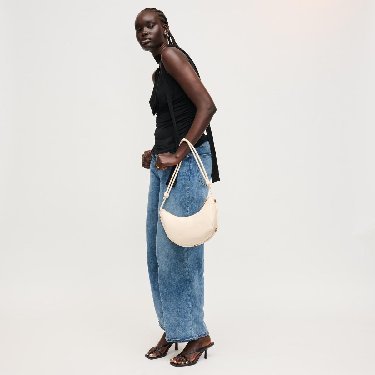 Woman wearing Cream Urban Expressions Murphy Crossbody 840504208171 View 4 | Cream