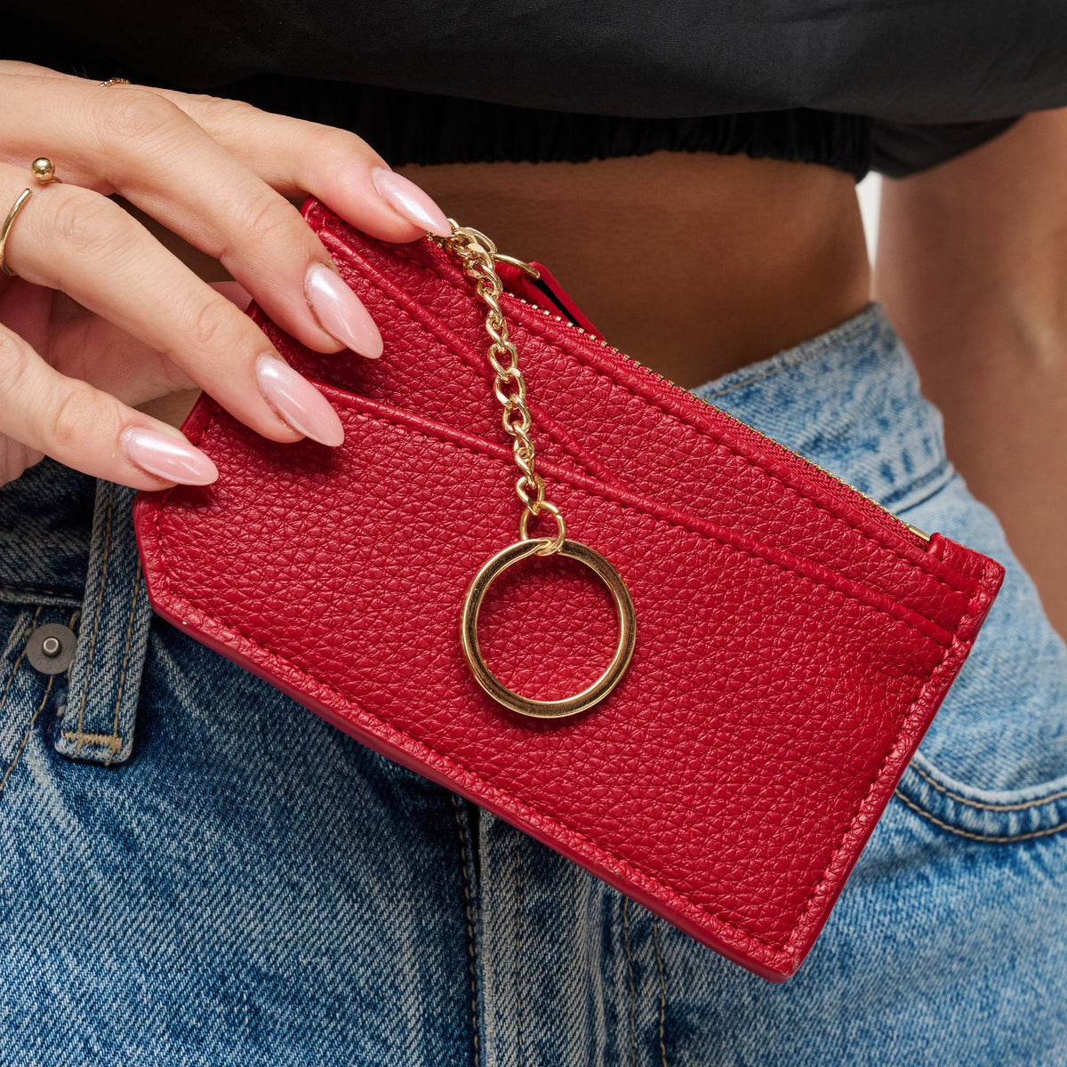 Woman wearing Red Urban Expressions Adriana Card Holder 840504200311 View 1 | Red