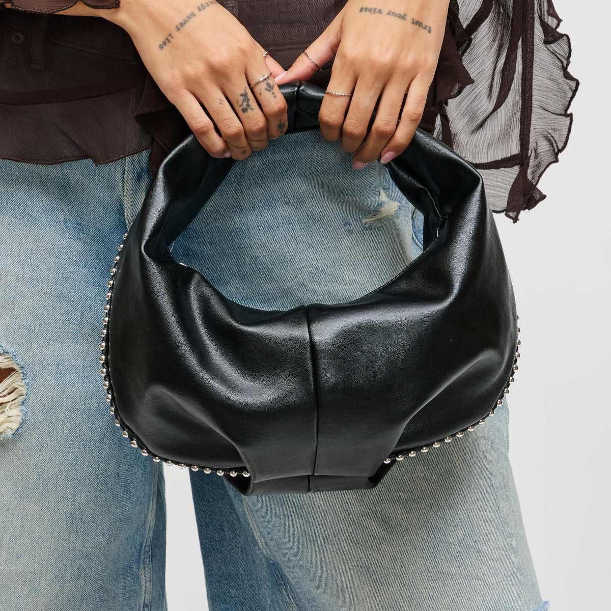 Woman wearing Black Urban Expressions Porsha Clutch 840611199256 View 1 | Black