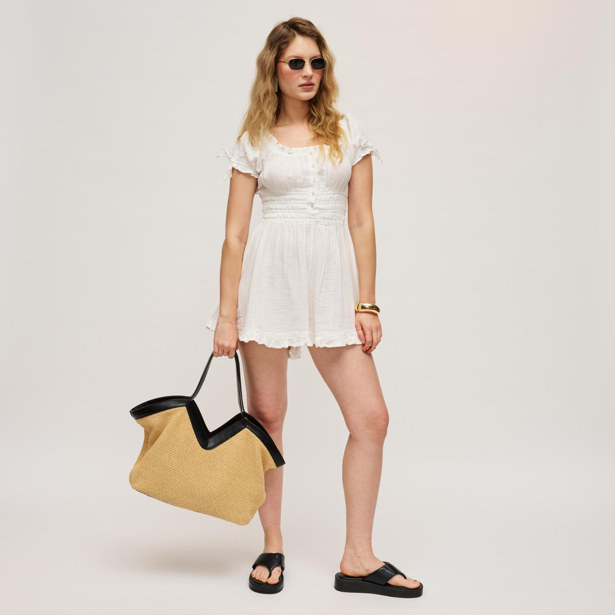 Woman wearing Natural Black Urban Expressions Madelyn Tote 840504204180 View 3 | Natural Black