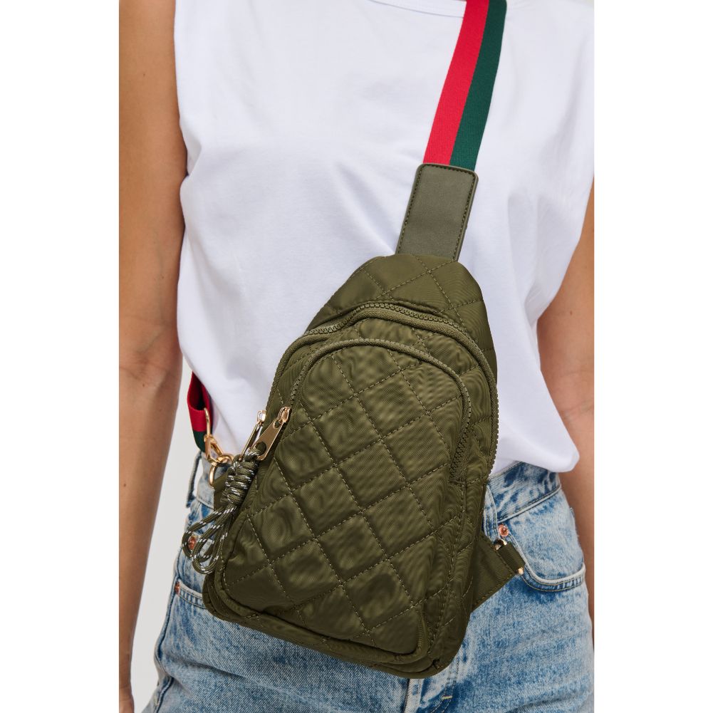 Woman wearing Olive Urban Expressions Ace - Quilted Nylon Sling Backpack 840611101693 View 4 | Olive