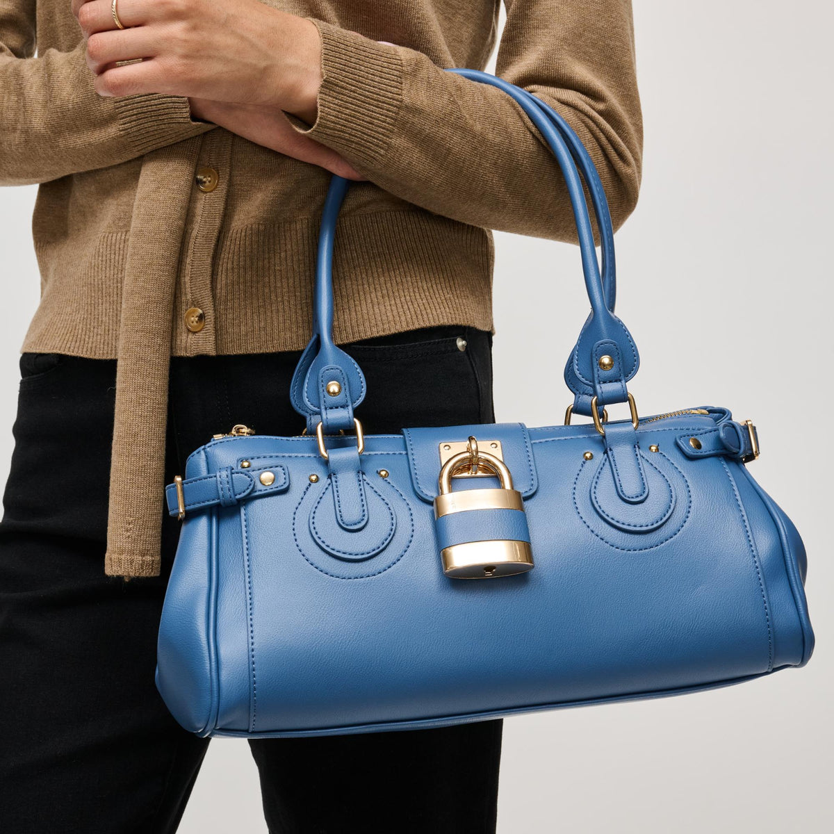 Woman wearing Denim Urban Expressions Moda Satchel 840504211669 View 2 | Denim