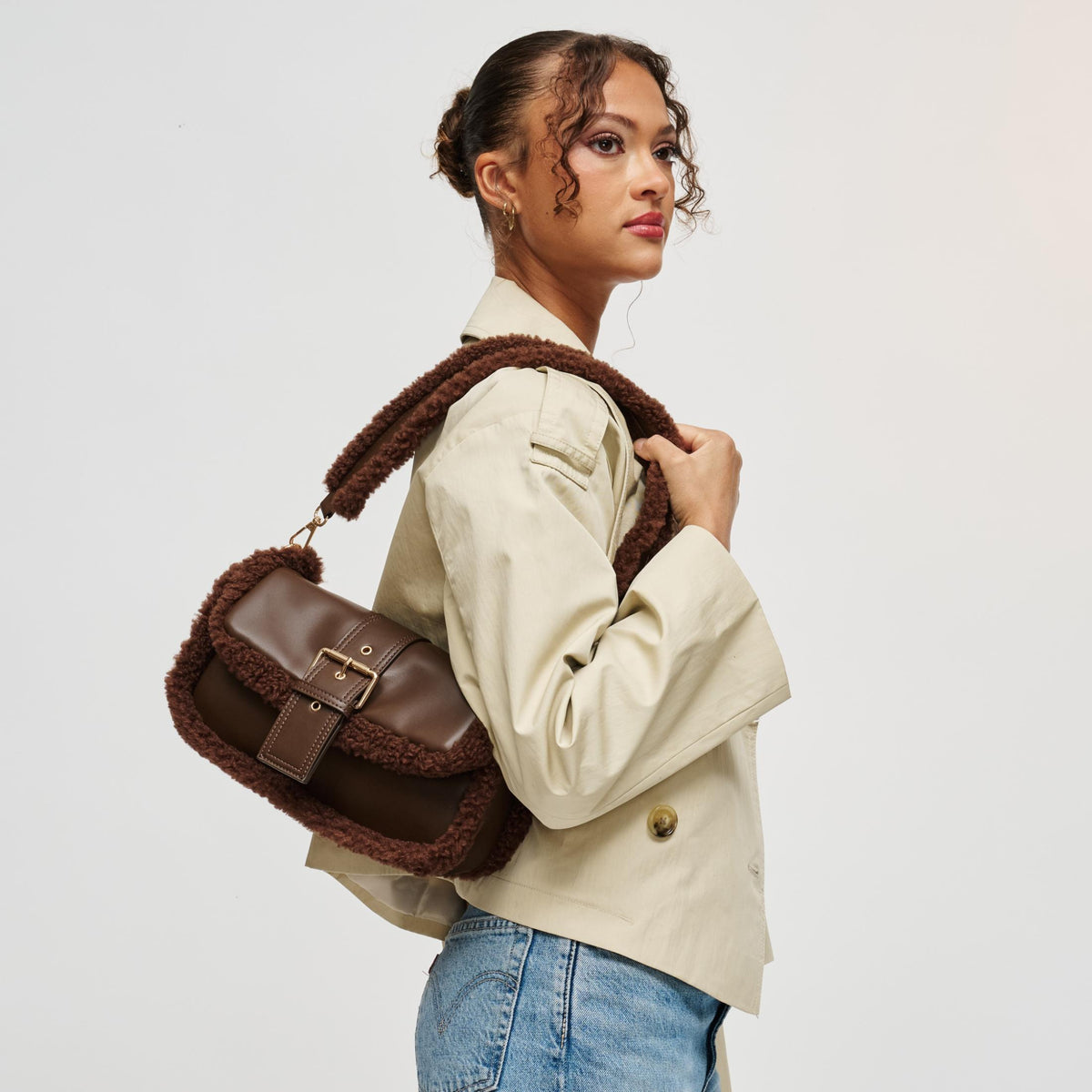 Woman wearing Chocolate Urban Expressions Robby Shoulder Bag 840504212895 View 1 | Chocolate