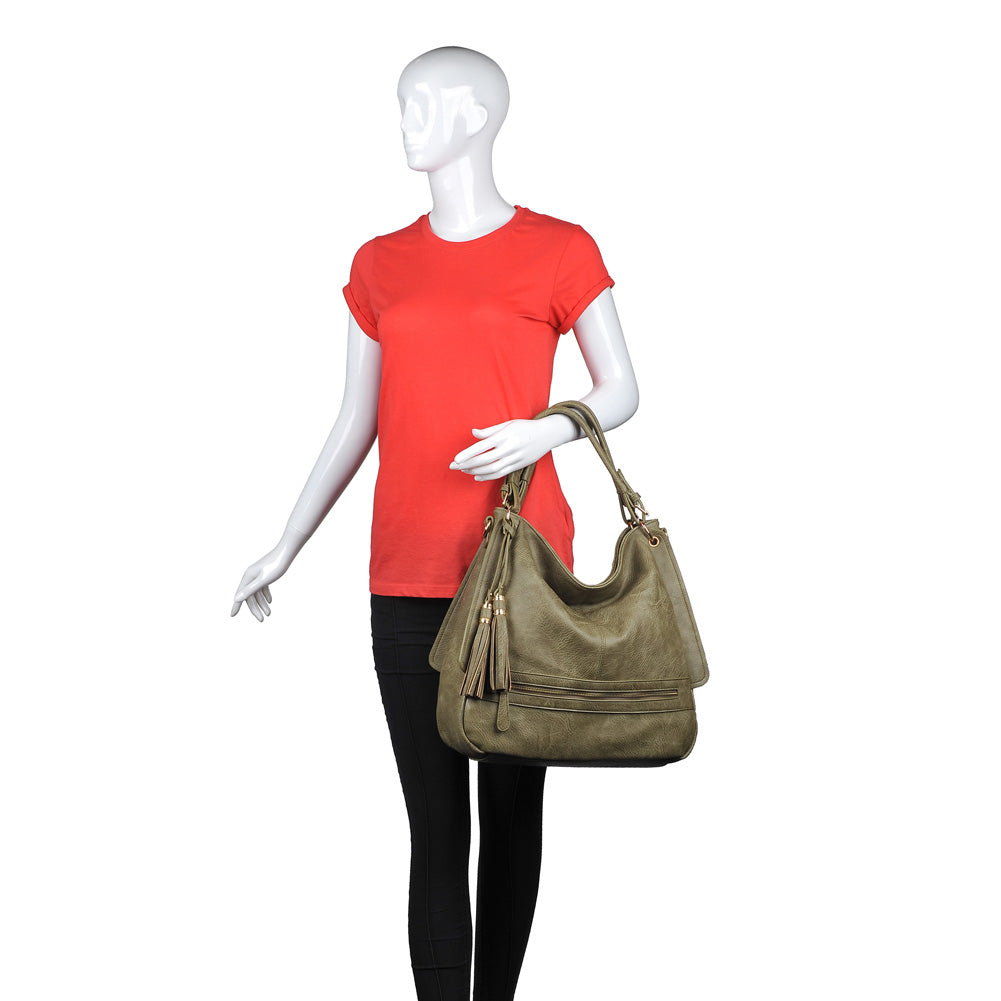 Product Image of Urban Expressions Finley Pebble Satchel NA-840611155276 View 5 | Olive