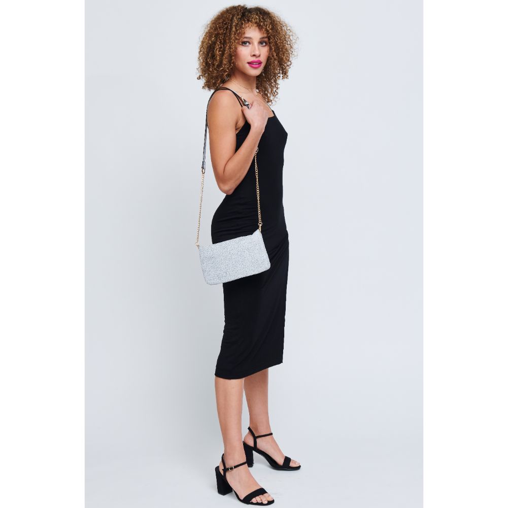 Woman wearing Black White Urban Expressions Jones Crossbody 840611180315 View 3 | Black White