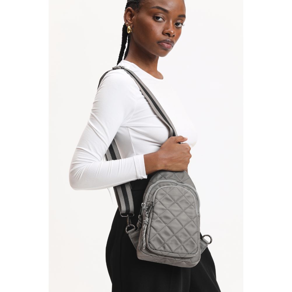 Woman wearing Carbon Urban Expressions Ace - Quilted Nylon Sling Backpack 840611116581 View 3 | Carbon