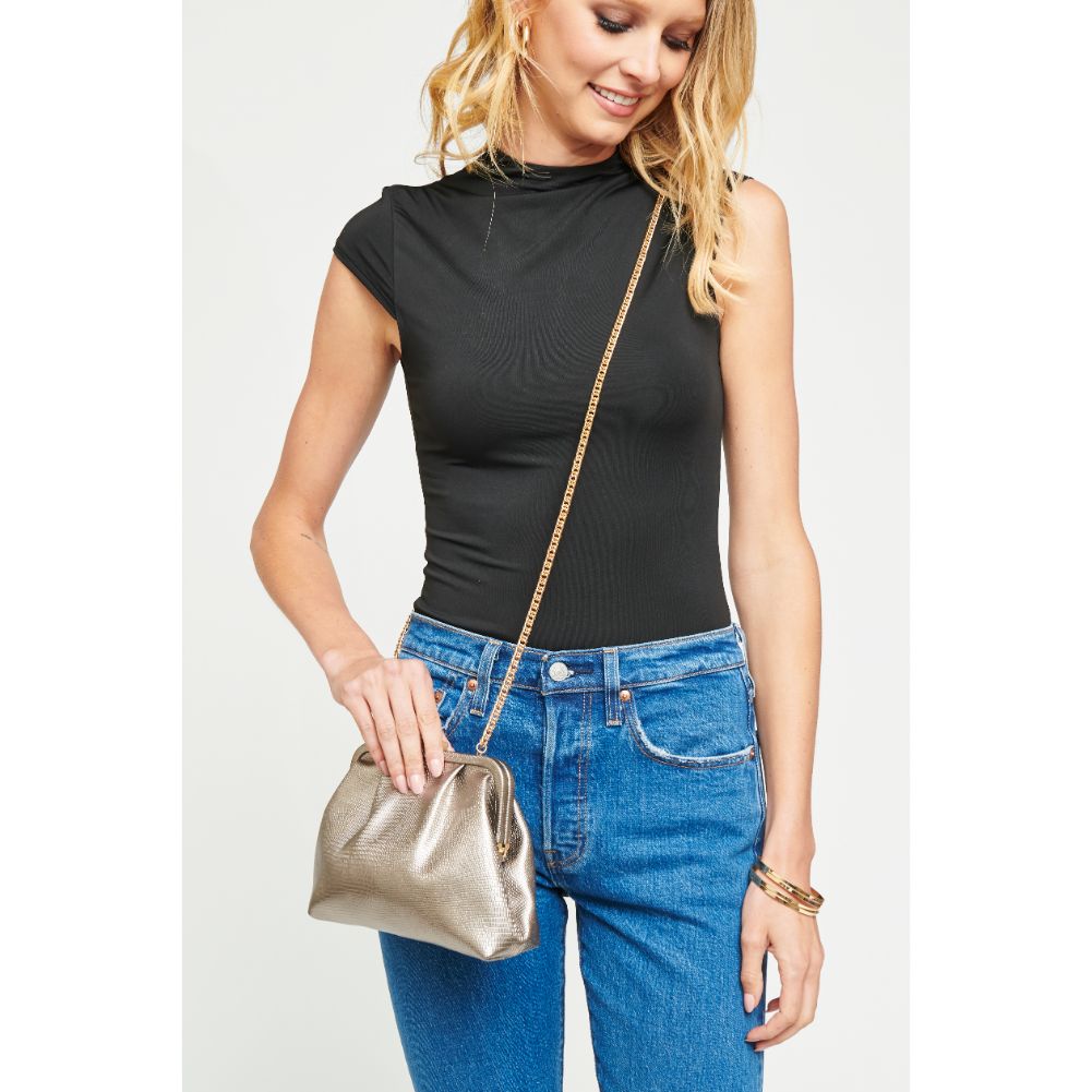Woman wearing Pewter Urban Expressions Margie Clutch 840611174888 View 4 | Pewter