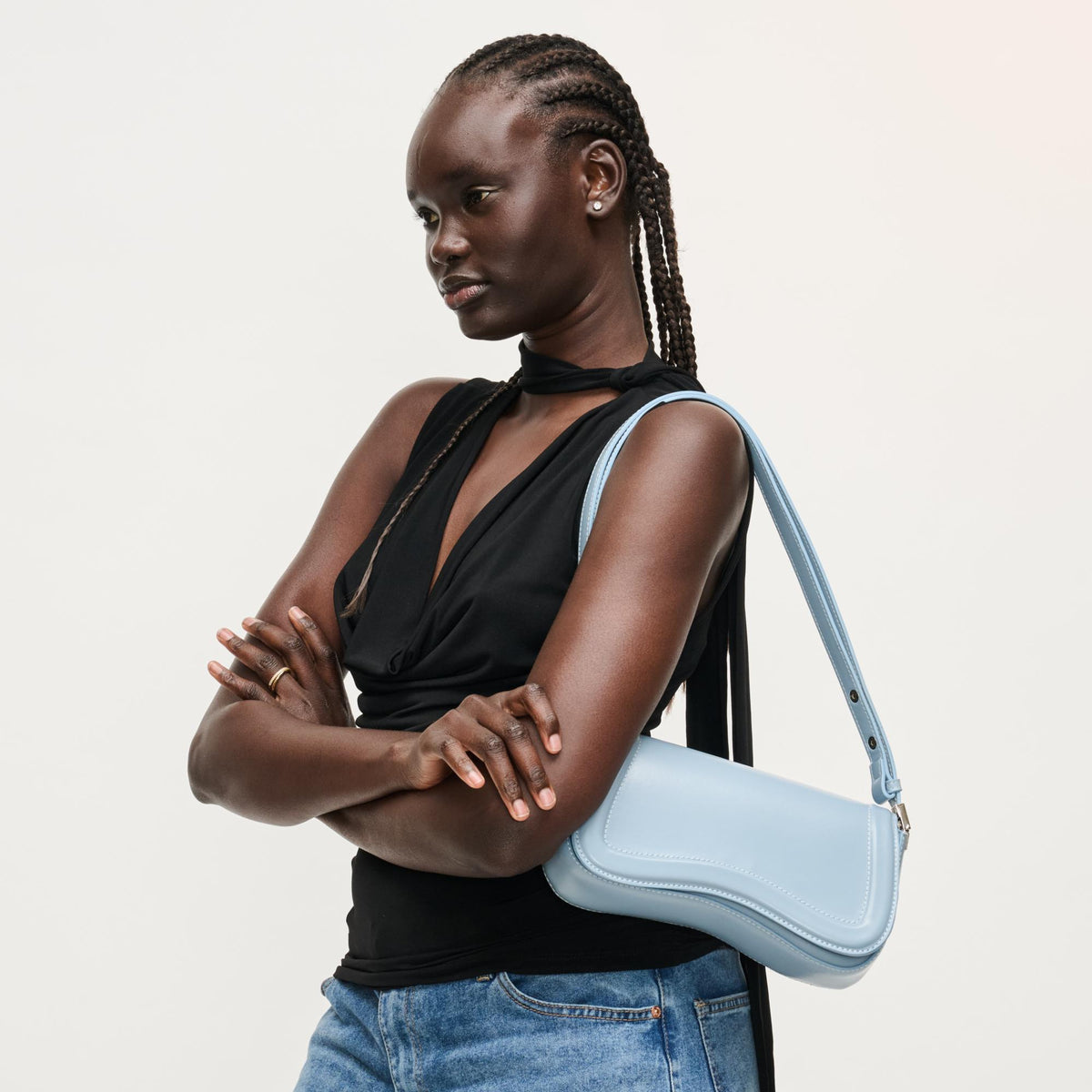 Woman wearing Denim Urban Expressions Max Shoulder Bag 840504208461 View 3 | Denim
