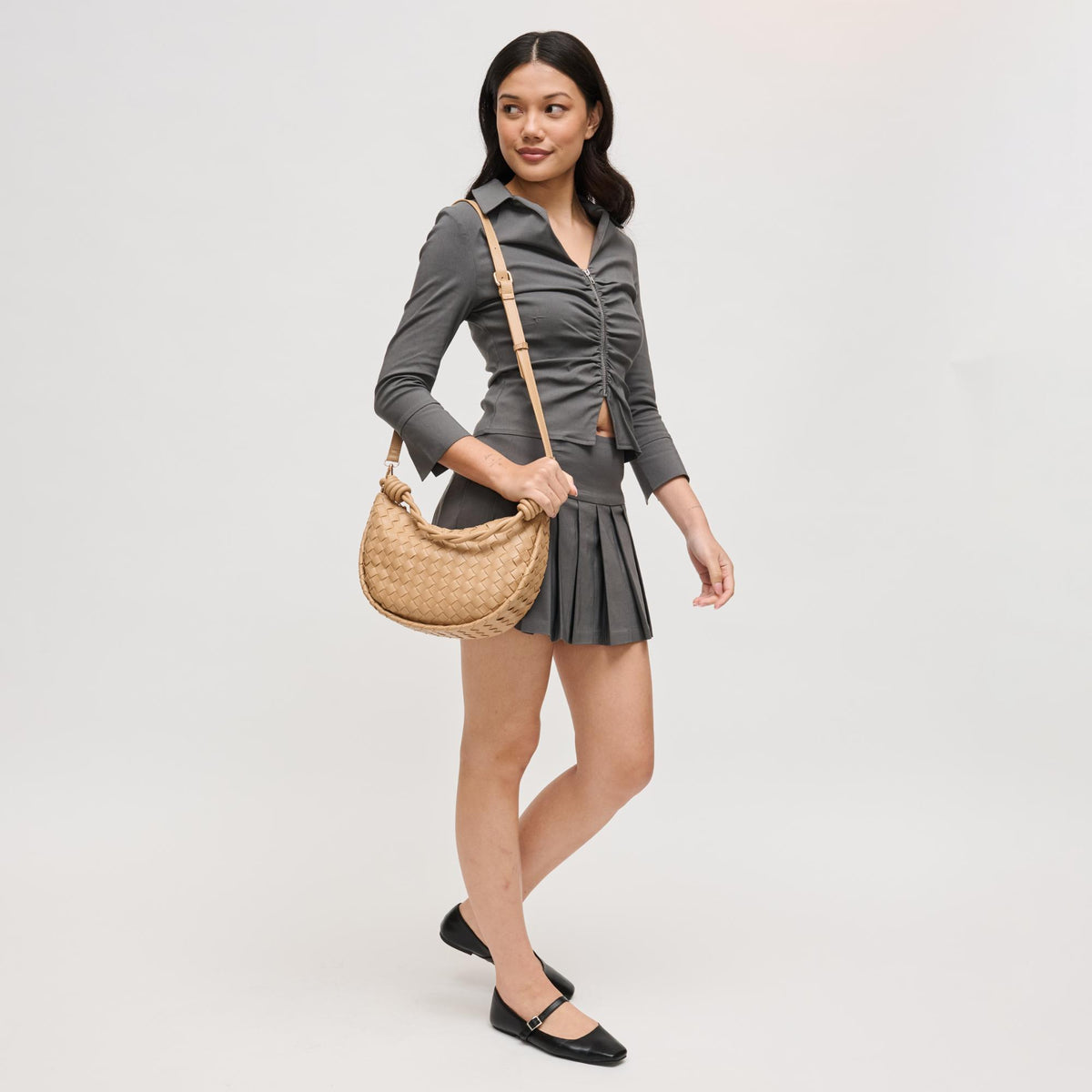 Woman wearing Almond Urban Expressions Violet Hobo 840504206603 View 3 | Almond