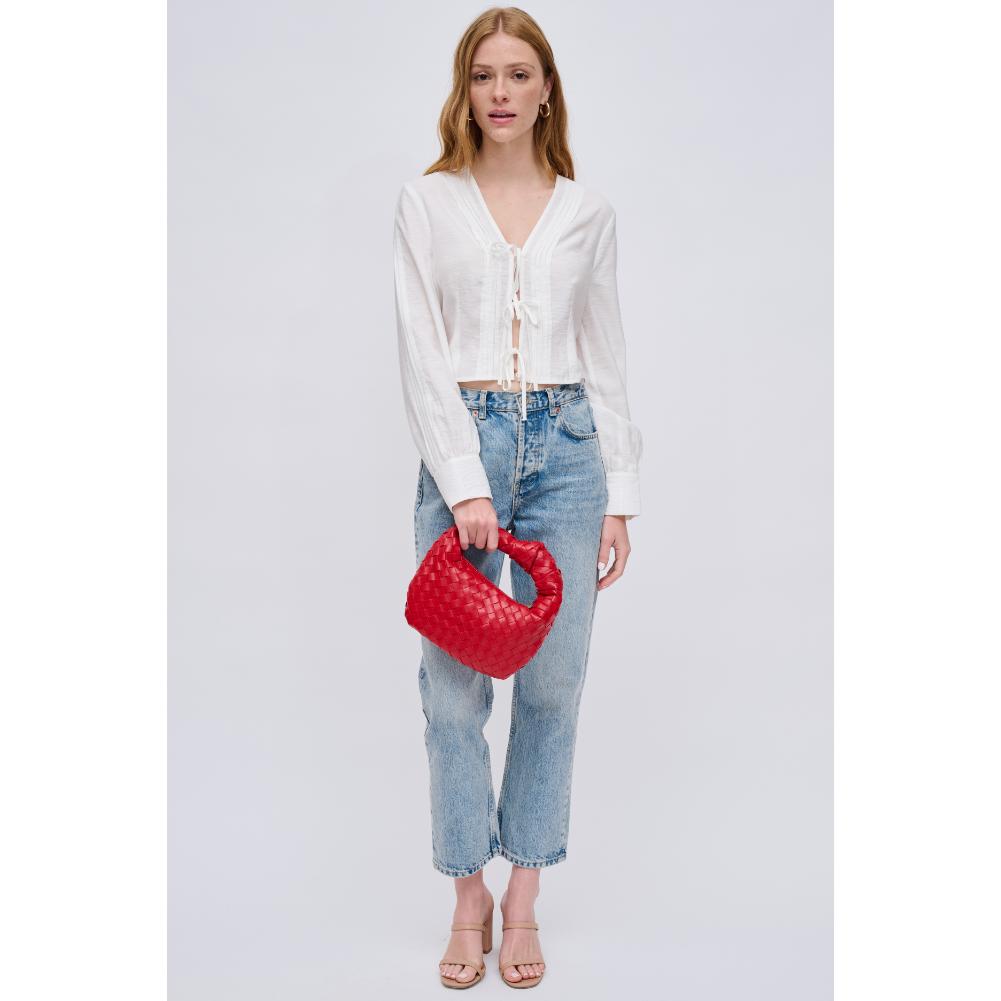 Woman wearing Lipstick Red Urban Expressions Tracy - Woven Clutch 840611121899 View 3 | Lipstick Red