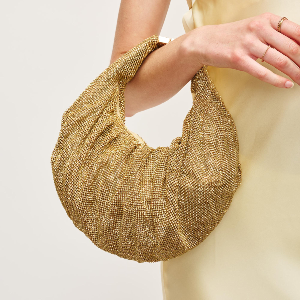 Woman wearing Gold Urban Expressions Arianna Evening Bag 840611160478 View 4 | Gold