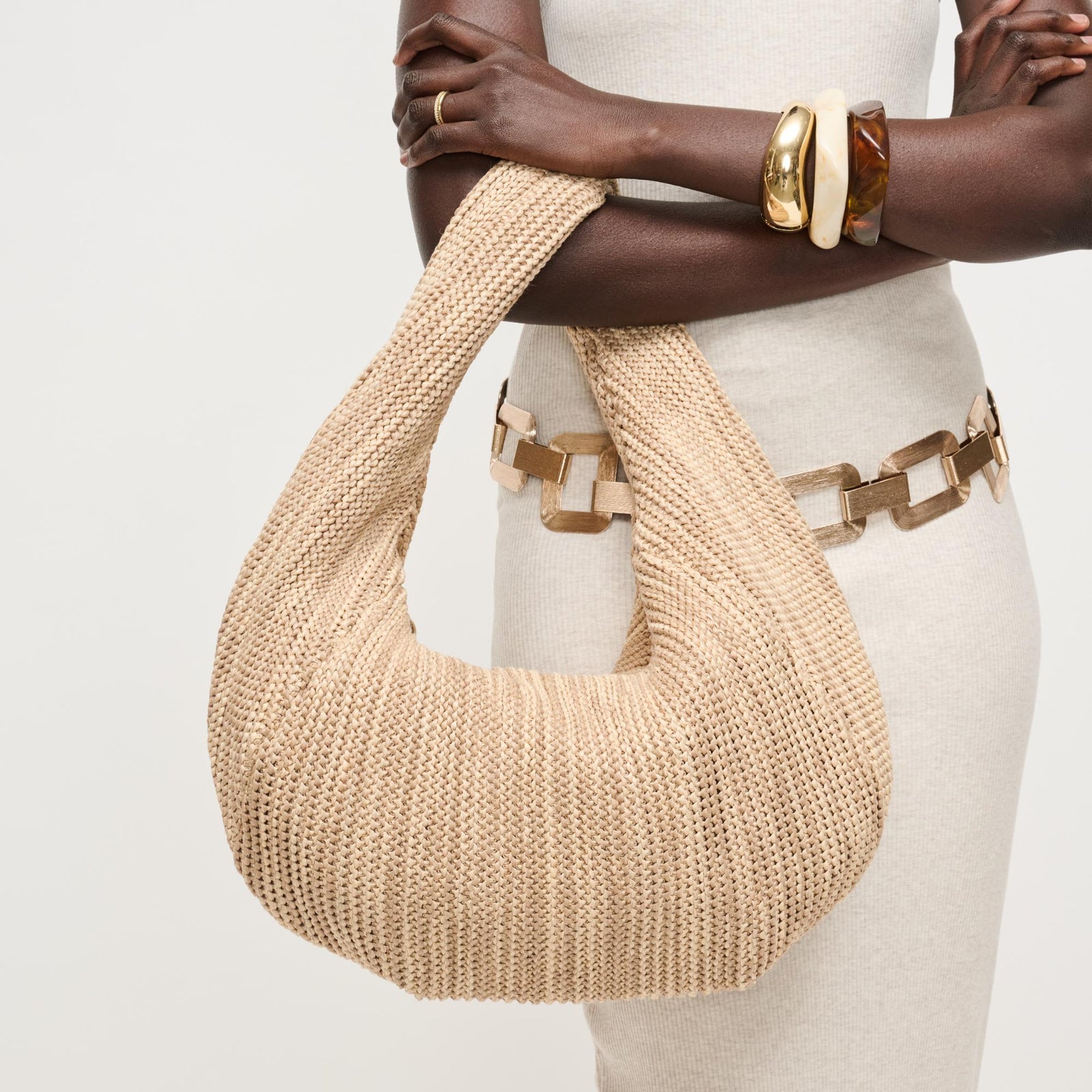 Woman wearing Natural Multi Urban Expressions Eleanor Hobo 840504204548 View 1 | Natural Multi