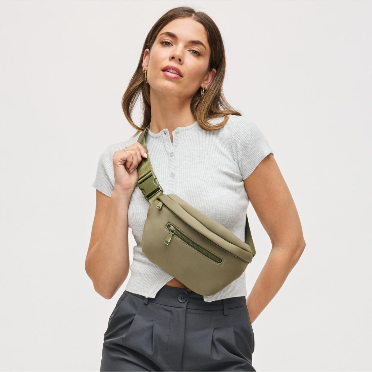 Woman wearing Army Urban Expressions Celestine Belt Bag 840504200182 View 1 | Army