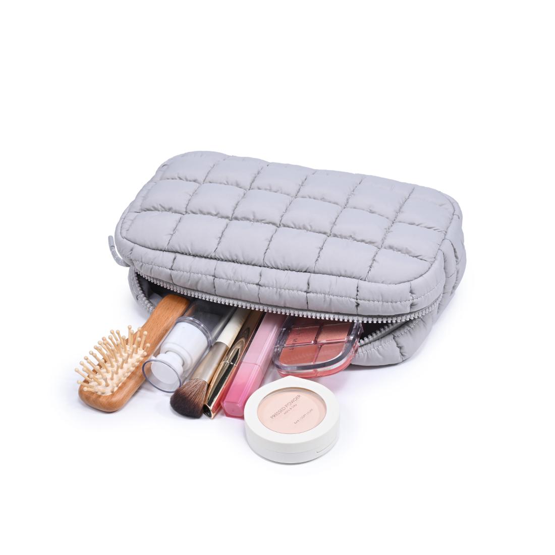 Woman wearing Dove Grey Urban Essentials Cloud Nine - Puffer Cosmetic & Travel Organizer Pouch 840611143822 View 1 | Dove Grey