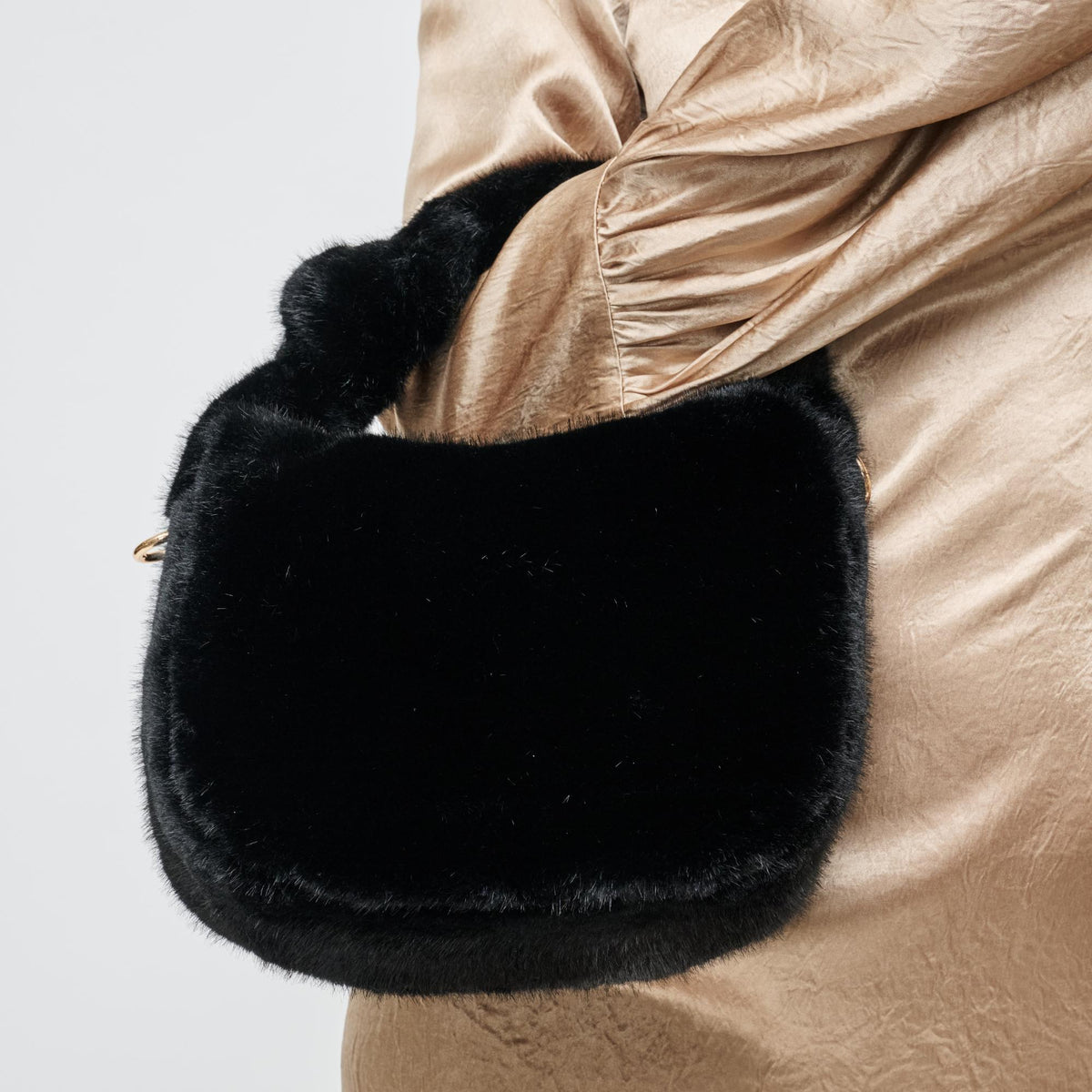 Woman wearing Black Urban Expressions Monica - Faux Fur Crossbody 840611199522 View 1 | Black