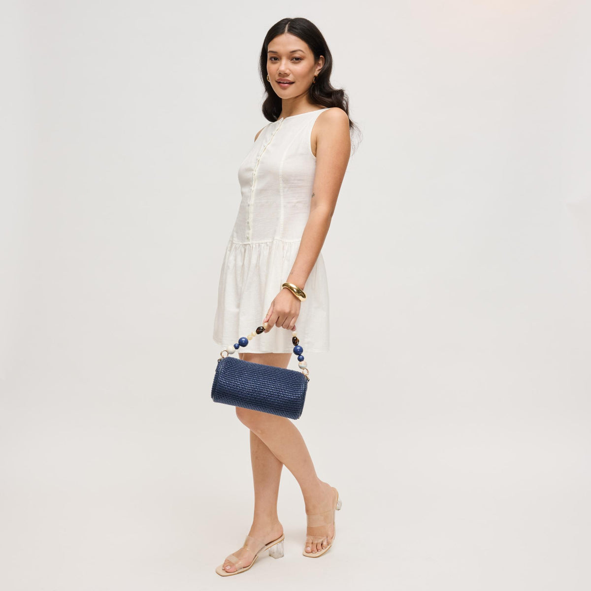 Woman wearing Navy Urban Expressions Rachel - Straw Clutch 840504206245 View 4 | Navy