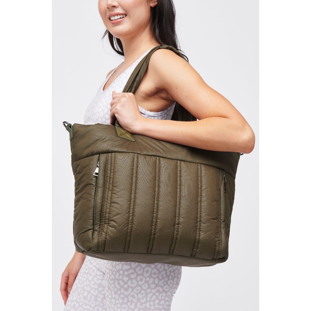 Woman wearing Olive Urban Expressions Ellis Tote 840611182692 View 2 | Olive