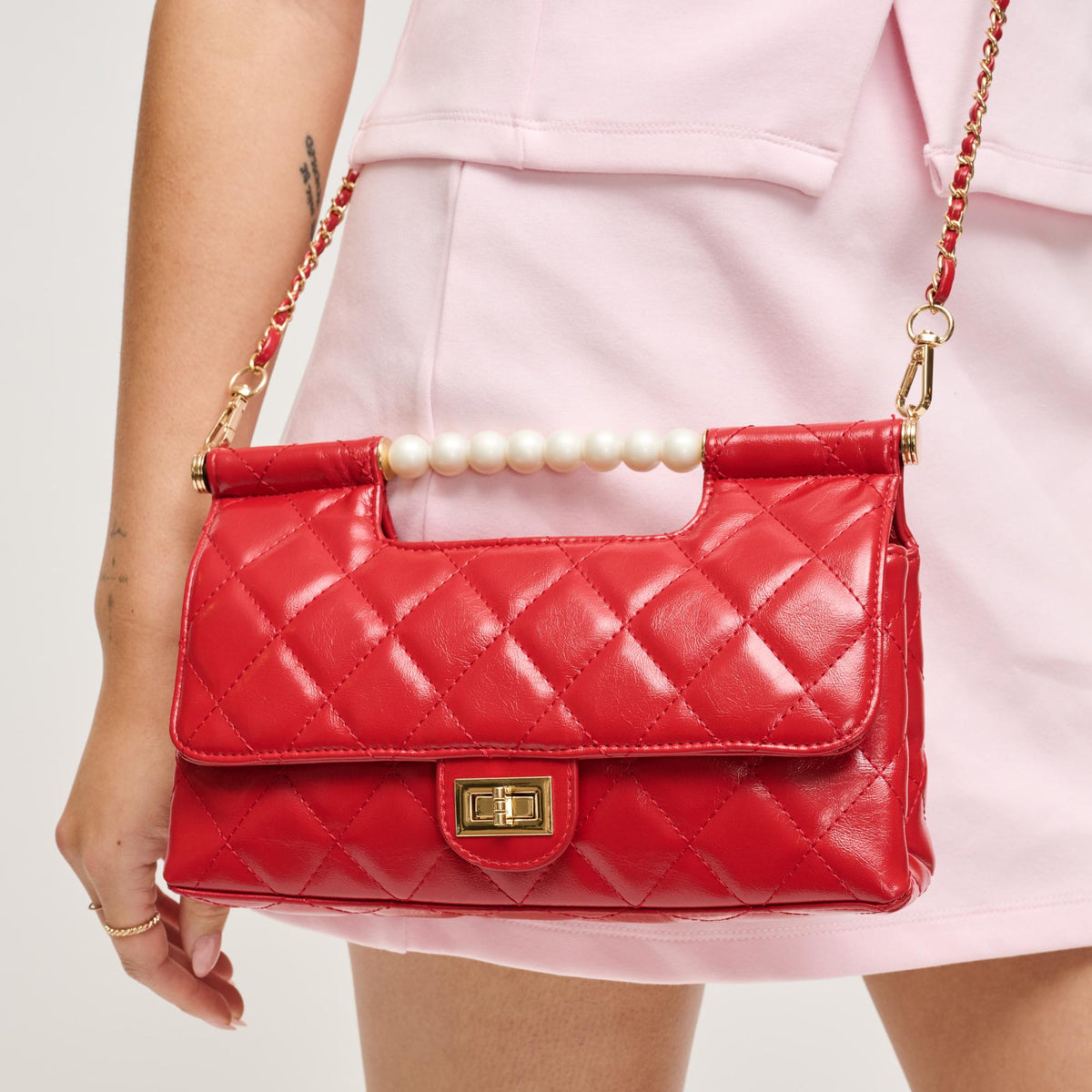 Woman wearing Red Urban Expressions Winslet Crossbody 840504205941 View 1 | Red