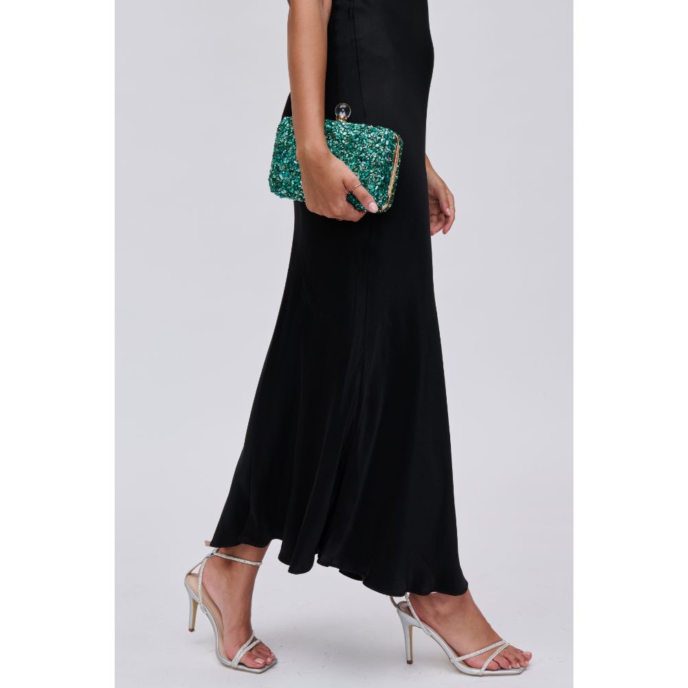 Woman wearing Emerald Urban Expressions Penelope Evening Bag 840611114099 View 3 | Emerald