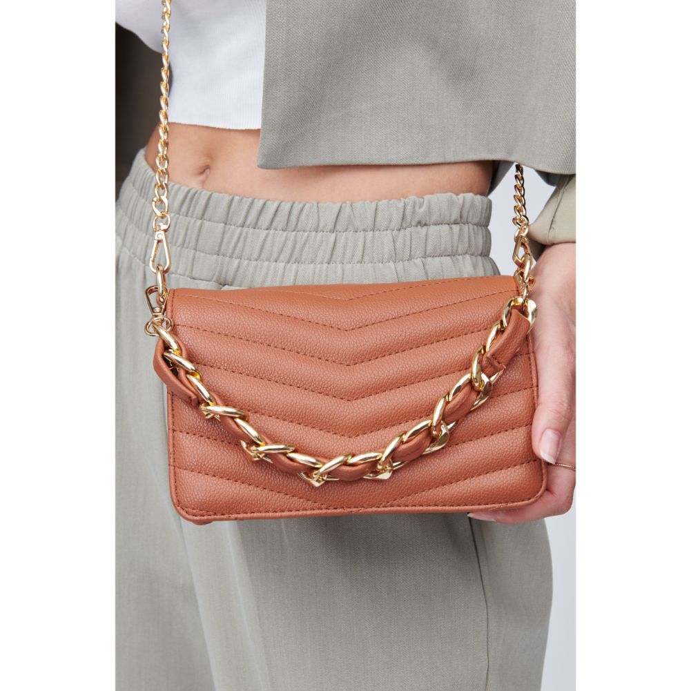 Woman wearing Tan Urban Expressions Genny - Chevron Stitch Crossbody 818209011082 View 1 | Tan
