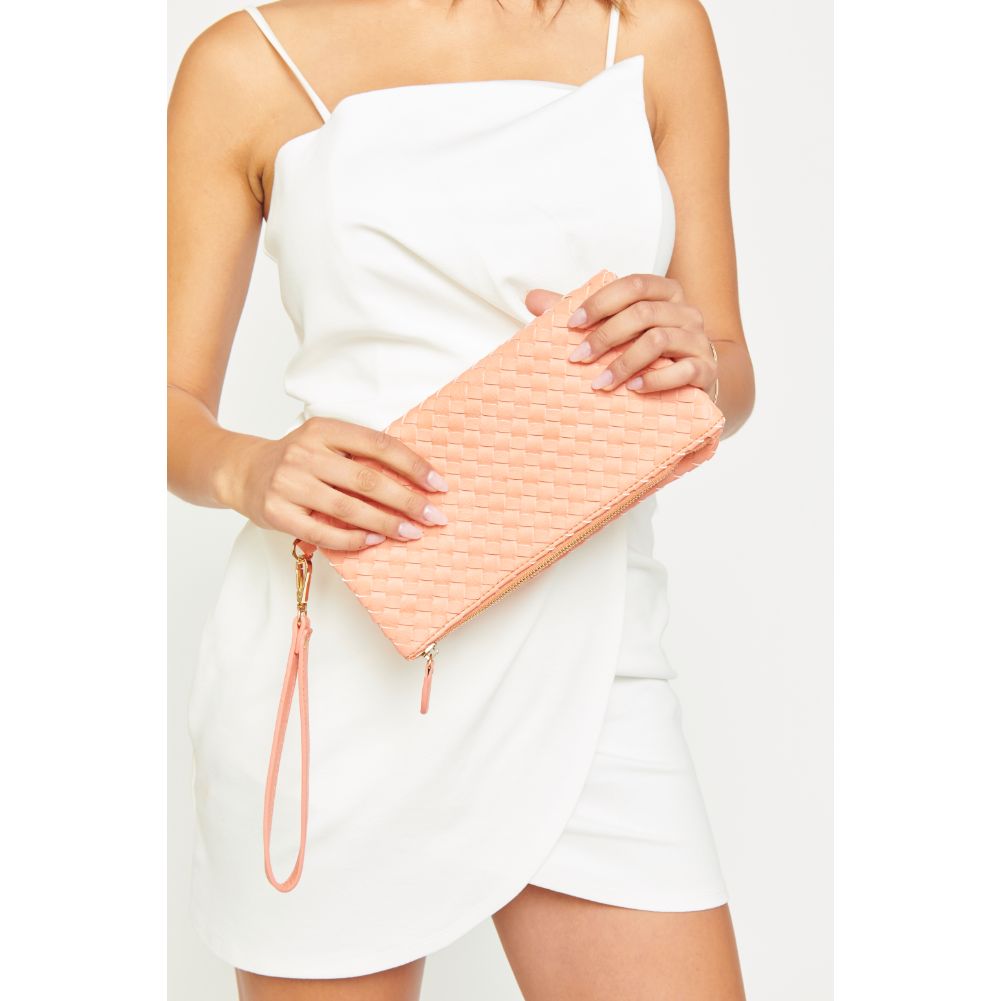Woman wearing Pink Urban Expressions Trisha Wristlet 840611161963 View 1 | Pink