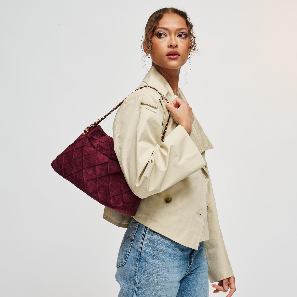 Woman wearing Wine Urban Expressions Crew Hobo 840504213731 View 3 | Wine