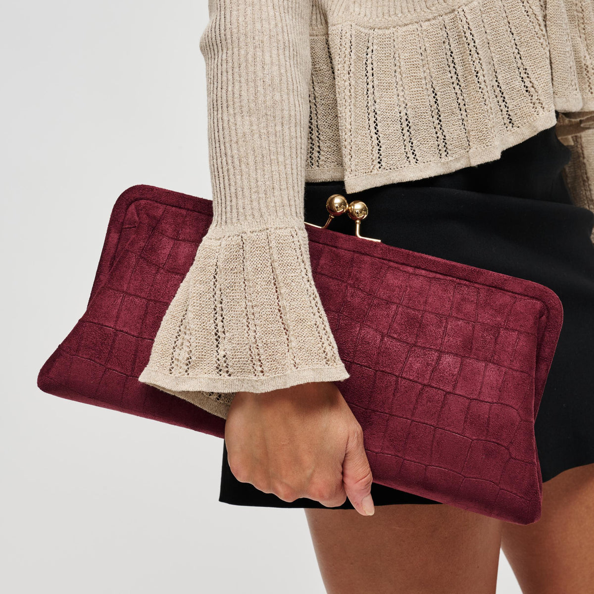 Woman wearing Burgundy Urban Expressions Kristin - SU Clutch 840504212512 View 1 | Burgundy