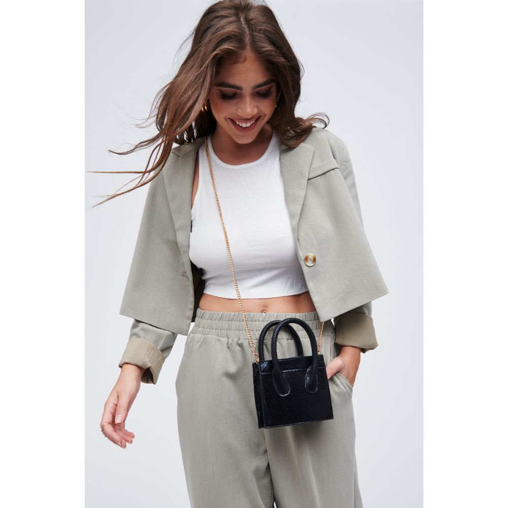 Woman wearing Black Urban Expressions Daria - Snake Crossbody 818209011174 View 2 | Black