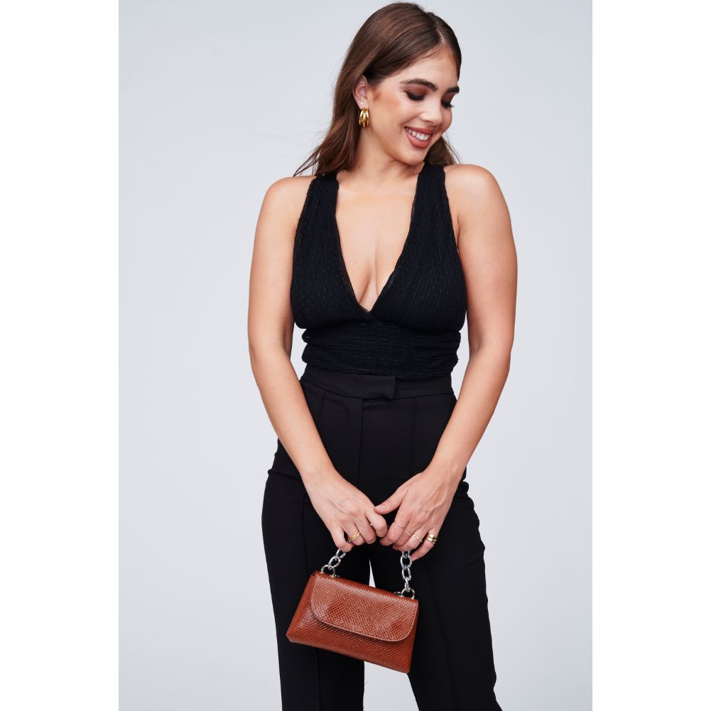 Woman wearing Tan Urban Expressions Teagan Crossbody 818209011594 View 3 | Tan